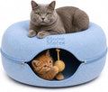 MeowMates Peekaboo Cat Cave Donut Bed for Multiple Cats Upto 45lbs, 3-in-1 Large Cat Tunnel & Donut Bed Combo w Round Tunnel Scratcher for Indoor Cats, Hanging Toy, Washable & Detachable