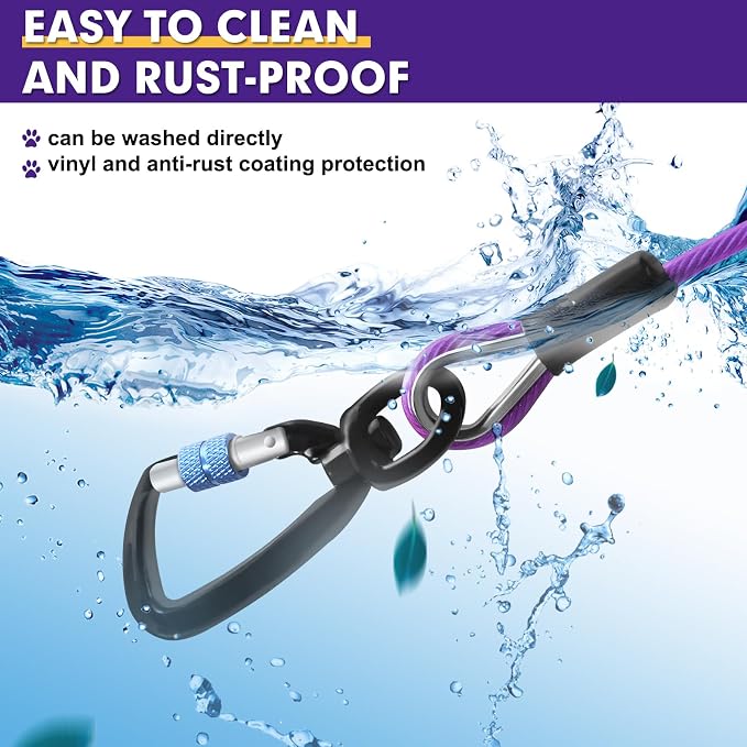 Snagle Paw Dog Leads for Yard 50FT-1000LBS Break Strength,Heavy Duty Tie Out Cable for Dogs with Swivel Lockable Hook & Spring,Chew Proof Dog Chain for Outside,Dog Run Cable for Medium Large Dogs