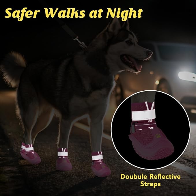 LUCKYPAW Dog Shoes for Large Medium Dogs, Dog Boots for Hot Pavement Size5 | Breathable Paw Protectors for Summer Walking Hiking Winter Snow Outdoor, No Slip Reflective Booties for Hardwood Floor