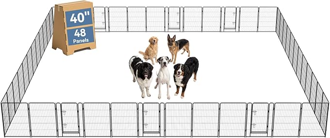 DUMOS Dog Playpen Indoor, Metal 40 Inch 48 Panels Foldable Pet Fence with Door, Outdoor Small Medium Large Dog Puppy Portable Exercise Play Pen for RV Camping, Trips, Play Yard
