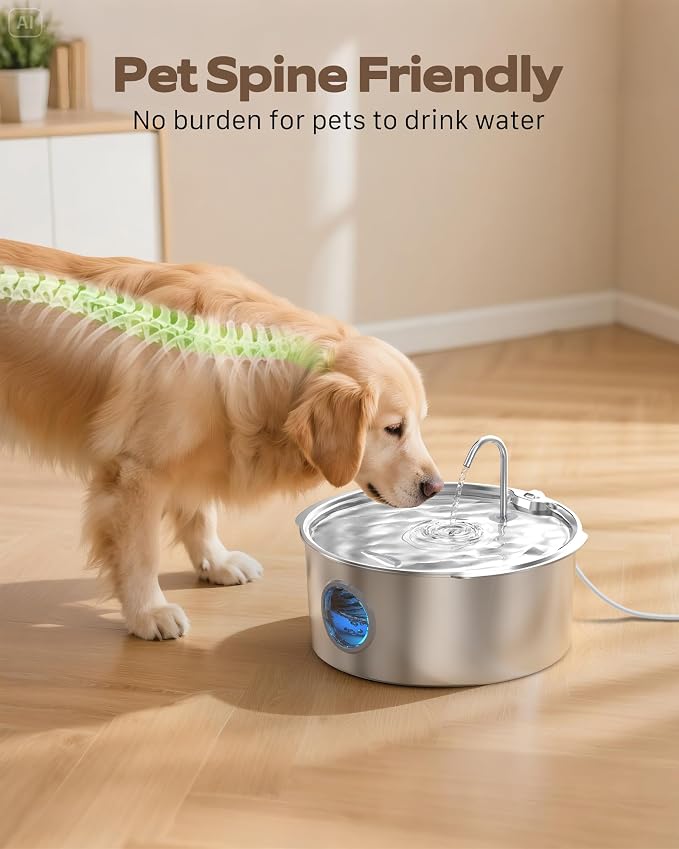 Dog Water Fountain for Large Dogs: Stainless Steel Dog Fountain Water Bowl - 3.2Gal/406oz/12L Super Quiet Big Cat Water Fountain with Visual Water Level -Great for Large Dogs Cats and Multi-Pet Home