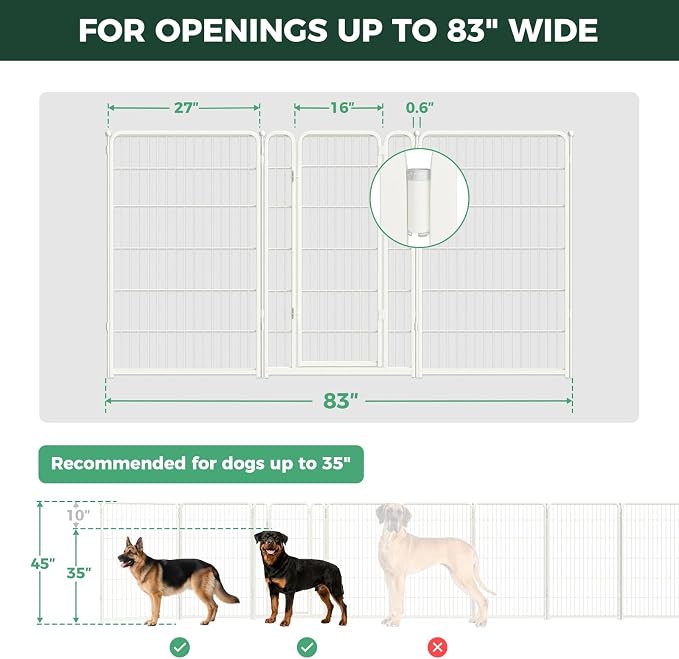 FXW Dog Gate, Extra Wide Adjustable for Openings Up to 83", 45" H | Flexible Space Control, Easy Walk-Through Access, 2 Panels + 1 Gate, For Large Dogs, Garage Use