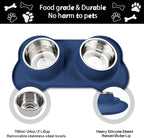 AsFrost Dog Food Bowls Stainless Steel Dog Food & Water Bowl Set with No Spill No Slip Silicone Mat, Dog Dishes for Small Medium Size Dogs Pet Cat Puppy Food Feeding Bowls, Blue, 24oz, 3 Cup