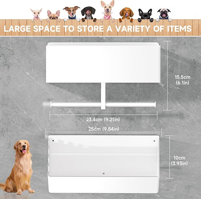 Dog Leash Holder for Wall, Dog Leash Hooks, Pet Stuff Organizer with Shelf Storage, Metal Key Holder, Leash Hangers Organizer Rack for Pet Collar, Toys, Treats, Poop Bag (White)