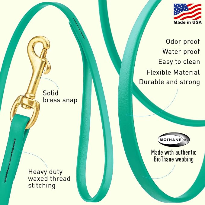 Viper Biothane K9 Working Dog Leash Waterproof Lead for Tracking Training Schutzhund Odor-Proof Long Line with Solid Brass Snap for Puppy Medium and Large Dogs, 33ft Teal