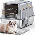 L7 Pro-Stainless Steel Litter Box with Lid Enclosed Odor Control | Extra Large Enclosed Metal Cat Box for Kitty&Big Cats, Odor Control, High Sided Anti-Leak with Scoop & Mat, Grey