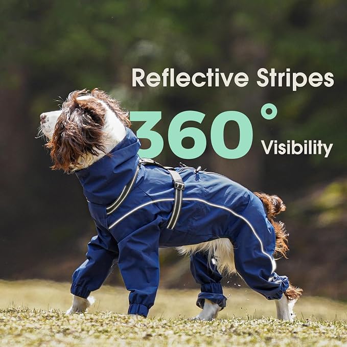 Kuoser Waterproof Hooded Dog Raincoat, Full Body Coverage, Brown M | Heavy-duty waterproof material blocks rain thoroughly, Ergonomic fit for free movement, Built-in Harness, reflective strips