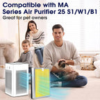 25 Pet Replacement Filter Compatible with MA Series Air Purifier 25 S1/W1/B1,3 in 1 Stage with Pre-filter,High-Efficiency Core Layer,and Activated Carbon,4-Pack
