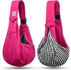 TOMKAS Dog Sling Carrier for Small Dogs Puppy Carrier for Small Dogs (Rose red, Adjustable Strap for 3-10 lbs & Zipper Pocket)