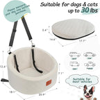 Lealchum Dog Car Seat for Small Dogs Up to 30 Lbs,Ultra Soft Fabric Fill in Comfy Memory Foam,Happy Pet Ride,2 Safety Dog Leashes,Fully Detachable and Washable,Anti Slip Base(Beige)