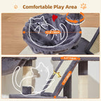 Taoqimiao Cat Tree, 38.5In Cat Tower for Indoor Cats, Suitable for Kittens | Thick Padded Top Perch, Luxurious Cat Condo, Adjustable Basket, 1-Piece Ramp Scratcher, 3 Sisal Posts, Smoky Gray, MS029SG