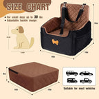 Dog Car Seat for Small Dogs, Dog Booster Seat Filling in Thick Memory Foam with 2 Safety Leashes and Storage Pocket, Suitable for Pet Under 30lb or 2 Puppies (Brown/Black)