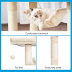 Hey-brother Cat Tree Tower with Sisal Scratching Posts, Big Condo, MPJ020M | 53.7 Inches Multi-Level Cat House with 2 Bigger Plush Condos, 2 Platforms, Hammock, Toy Balls for Indoor Cats, Beige