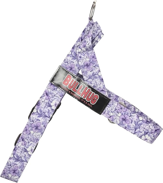BULLHUG Adjustable Dog Harness– No Pull, No Choke – for English Bulldogs, French Bulldogs, Pugs & Broad-Chested Breeds – Easy, Safe Walks (Purple Floral, XL)
