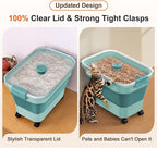 Rice Storage Container, Collapsible Airtight Food Storage Containers 20-30lbs with Clear Lid and Wheels, Rice Dispenser with Scoop for Flour Cereal Pasta Grain, Cat Pet Bird Dog Food Storage Container