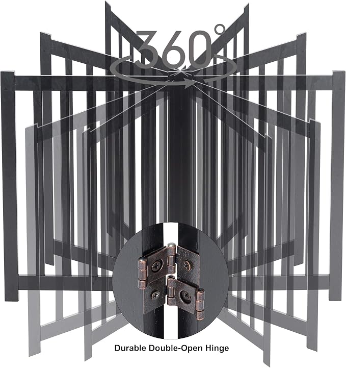 LZRS Wooden Free Standing Foldable Dog Gate Indoor – Solid Hard Wood 40" W x 24" H, Step-Over Safety Pet Gate for Doorways, Stairs & Small Spaces - Indoor Use, Black