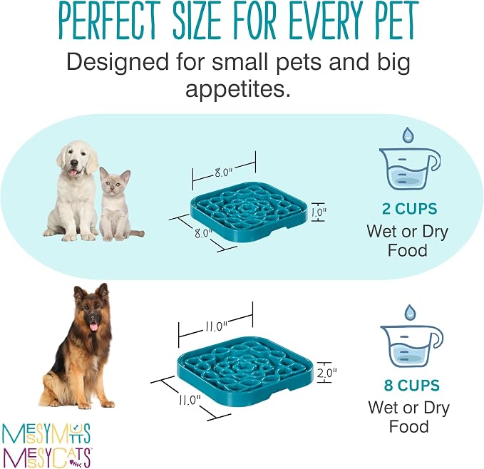 Messy Mutts Square Slow Feeder, 8 Inch, 2 Cup | 8 x 8 Inch Square Silicone Puzzle Slow Feeder For Dogs And Cats, Holds 2 Cups, Dishwasher Safe