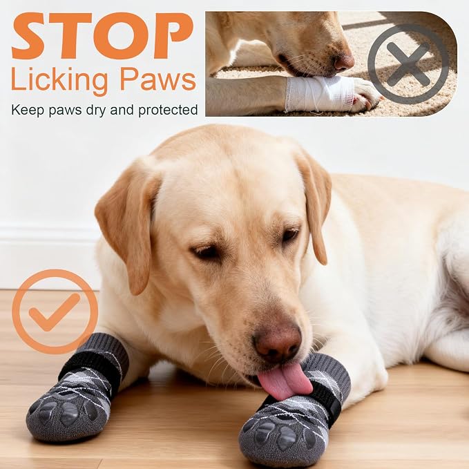 EXPAWLORER Dog Socks to Prevent Licking Paws,Anti Slip Dog Shoes for Hot Pavement,Dog Booties for Hardwood Floors,Dogs Boots & Paw Protectors for Small Medium Large Senior Dogs,British Style,Black S