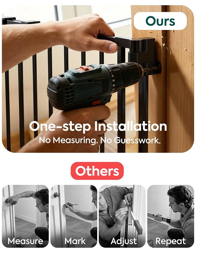 Babelio 35.5-55" Removable Baby Gate for Stairs No Bottom Bar, 30" H, Black | Hardware Mounted (Drill Needed)| Wide Walk-Thru| Auto-Close Safety Dog/Pet Gate for Stairs & Doorways