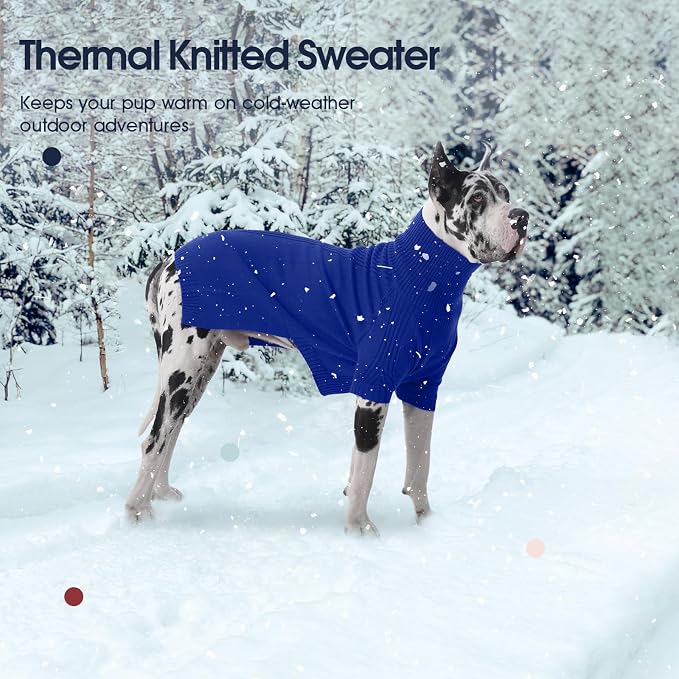 IECOii XXL Dog Sweater,Thermal Knit Big Dog Sweater with Sleeve,Pet Turtleneck Doggy Sweatshirt for Extra Large Dogs Boy Girl,Stretchy Large Dogs Cold Weather Outfit Pitbull Clothes,(Royal Blue,XXL)