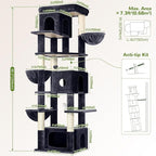 Globlazer Large Cat Tree, 80in Tall Climbing Tower, F80F, Dark Grey | Multi-Level Cat Scratching Tower for Indoor Multiple Large Adult Cats Kittens with 3 Cat Caves, 3 Hanging Baskets