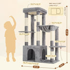 Heybly Heavy Duty Cat Tree with Large Base for Large Indoor Cats HCT026W | Cat Tower with Scratching Posts, Tall Cat Condo House , Multi-Level Plush Furniture with Hammock & Toy Balls, Light Gray