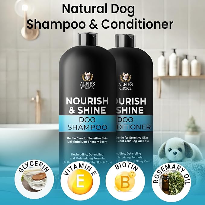 Dog Shampoo and Conditioner Set with Biotin, Rosemary & Lavender (16 fl oz) | Detangles, Deodorizes & Moisturizes for All Breeds & Puppies | Suitable for Itchy, Dry & Sensitive Skin | ALFIE'S CHOICE