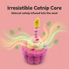 Glaciart One Wool Cat Birthday Cake Toy – Handmade Plush Catnip Design, Interactive Play for Indoor Cats, for Kittens & Cat Lovers