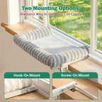Zakkart Mellow Cat Perch for Windowsill, Hook-On or Screw-On Installation Pet Window Perch, Machine Washable Bed, Heavy Duty Cat Hammock Shelf for Large Cats, Holds up to 40 lbs (Gray, Large)