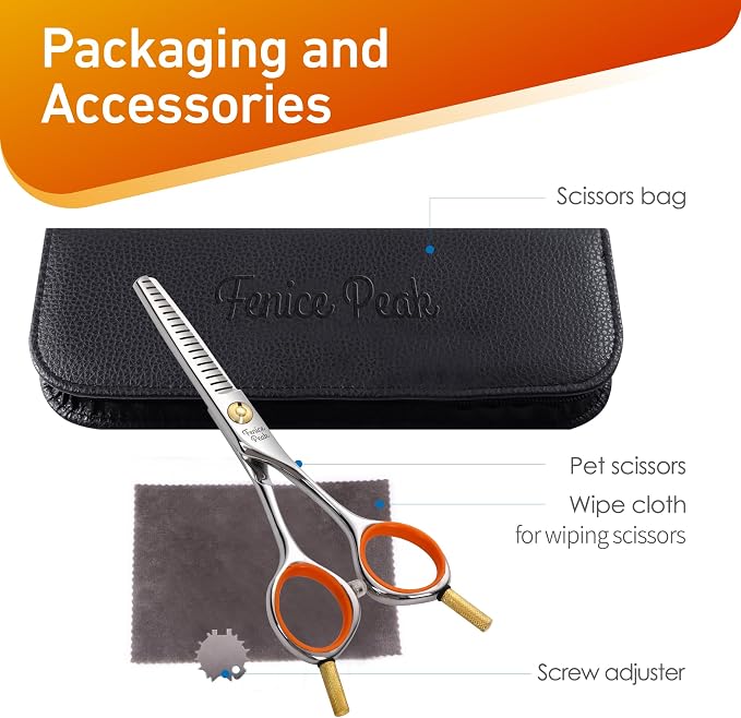 5'' Small Thinning Scissors Lightweight Dog and Cat Grooming Scissors with Safety Round Tip JP440C Stainless Steel Sharp Blades for Body Facial Nose Ear and Paw Hair Easy Use