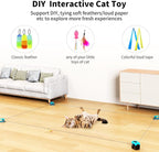 Interactive Cat Toys for Indoor Cats Chasing Running Hunt Instinct Exercise | Auto Smart DIY Multi-track Cat Feather Toy Treadmill with Mouse Sound，Cat Lure Course for Playful Cat Kitten Play(Cyan-blue)