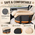Pet Car Center Console Elevated Armrest Car Seat for Small Puppy, Dogs & Cats (Up to 10 lbs) – Dark Gray Washable Plush Carrier with Safety Leash, Fits Front Vehicle Console Space (Dark Grey)