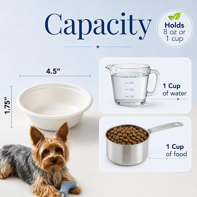 Kinn Kleanbowl Disposable Dog Food Bowls, 8 oz, Pack of 50 | Frame System Refills, Use for Travel, Boarding, or Crate, Compostable, No Plastic, Leakproof