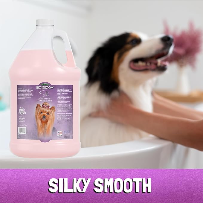 Bio-Groom Super Whitening Dog Shampoo, Cruelty-Free, 1 Gallon Each, Pack of 2 | Silk Creme Rinse Conditioner, Dog & Pet Bathing Supplies, Hair Detangler, Puppy Wash, Grooming Supplies