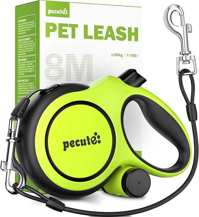 Pecute Retractable Dog Leash 26 FT Heavy Duty for Large Dogs 33-110 LBS | Chew Proof Steel Cable for Strong Biter, Anti-Slip Handle with Poop Bag Holder for Hiking, Camping, Outdoor Walking