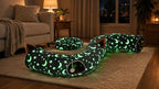 Cat Tunnel Bed Under Christmas Tree with Plush Ball Toy Playground Crinkle Collapsible Self-Luminous Flannel Fabric 3FT for Large Cats Kittens Kitty Small Animals Puppy Grey Moon Star