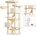 Heybly Cat Tree, 71-Inch-Tall Tower for Indoor Cats with 2 Perches HCT034M | Large Cat Furniture with 2 Big Condos, 2 Hammocks, Basket, Scratching Pad, Multi-Level Cat Condo, Beige