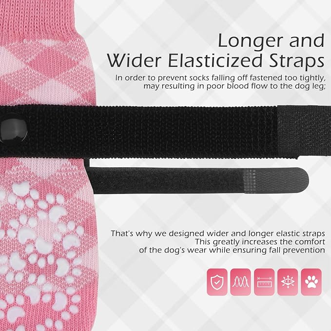 EXPAWLORER Dog Socks to Prevent Licking Paws, Dog Shoes for Hot Pavement, Anti Slip Dog Booties for Hardwood Floors, Dog Boots & Paw Protectors for Small Medium Large Senior Dogs, Pink XL
