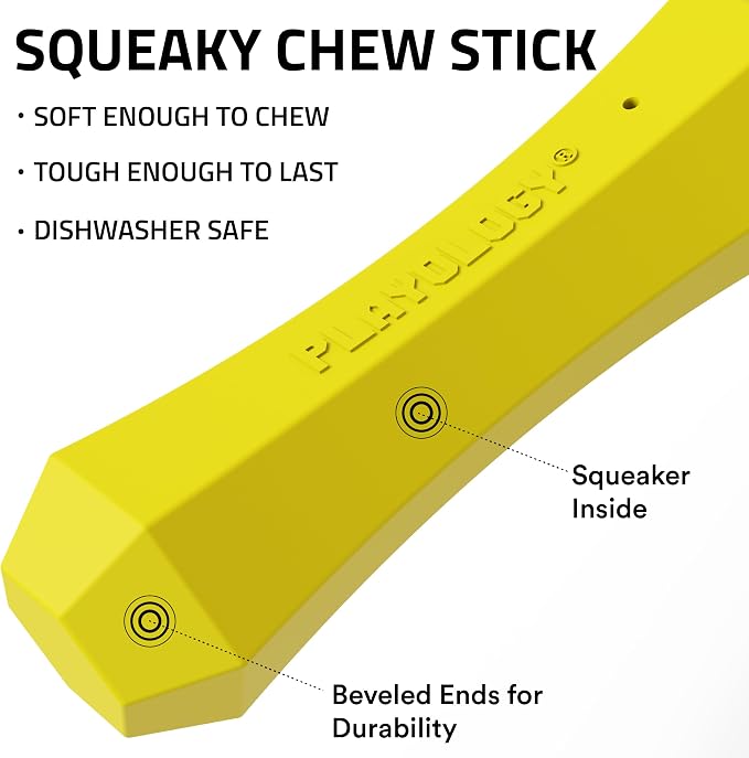 Playology Dog Toys | Squeaky Chew Stick for Dogs | Chicken Scented Medium Fetch Toy | Squeaky Dog Chew Toy