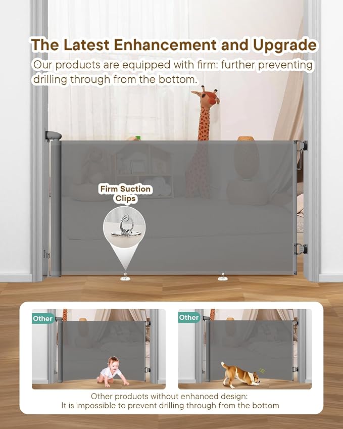 Retractable Baby Gate for Stairs – 34" Height, Expands up to 71" Width, Safety Gate for Infants, Toddlers, Dogs & Pets, Easy Install, Gray Puppy Gate for Indoor & Outdoor Use, Gray | Extra Long Mesh Baby & Pet Gate with Anti-Crawling Hook, Safety Lock,...
