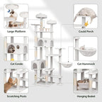 Meecal 79in Tall Cat Tower for Heavy Duty Big Cats, Large Cat Tree with Scratching Post, Plush Perches, Cozy Cat Condos & Hanging Hammocks for Maine Coon, White