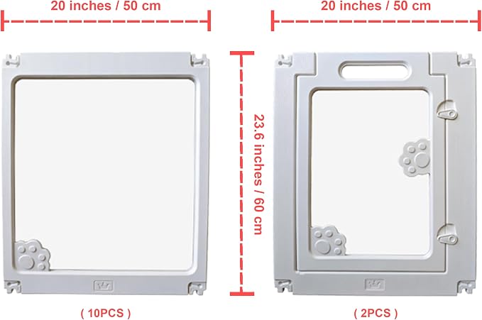 12 Panels Clear Acrylic Dog Playpen Indoor,Puppy Pet Play Pen Indoor with Safety Lock for Medium-Small Pets, Modular Fence for Dogs, Cats, Rabbits,Dog Fence Crate (23.6",2 Gates + 10 Side Panels)