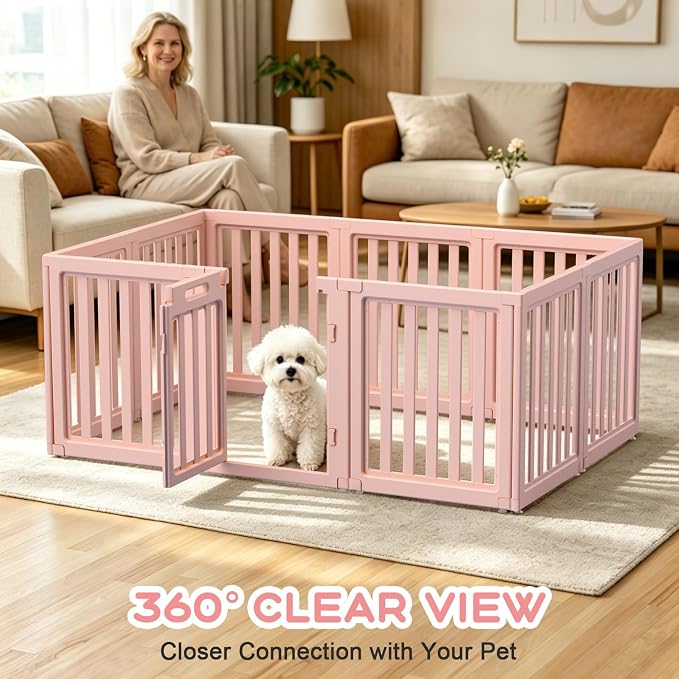 Dog Playpen, Clear Dog Pen, Dog Pen Indoor, Easy to Install and Remove Dog Play Pen, Puppy Playpen Suitable for Dogs, Cats,Dog Playpen Indoor (Pink,23.6 inch Height, 10 Panels)
