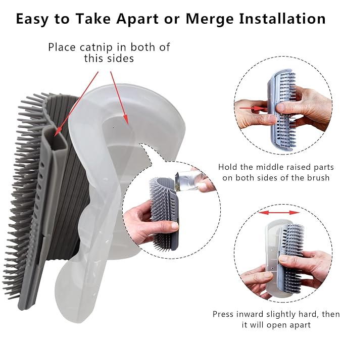 miwoowim 2 Pack 6.1" Extended Cat Self Groomer, Wall Corner Massage Brush | Mounts on walls/corners/legs with stickers or screws. Easy disassembly for cleaning. Catnip helps attract.Massage Comb