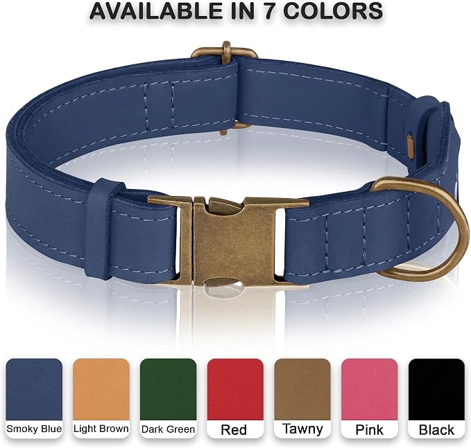 AirTag Dog Collar - Genuine Leather Dog Collar with Apple AirTag Holder and Metal Buckle - Smart GPS Tracking Pet Collars (Smoky Blue, S, 12"-15" Neck Fit) (Smoky Blue, XL, 20"-25" Neck Fit)