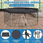 Peekaboo DogPlaypen 24 in-8 Panel Metal Rustproof Pet Fence with Top Cover | 24 Inch 8 Panel Foldable Metal Dog Playpen with Top Cover, GRS Certified Recycled Material