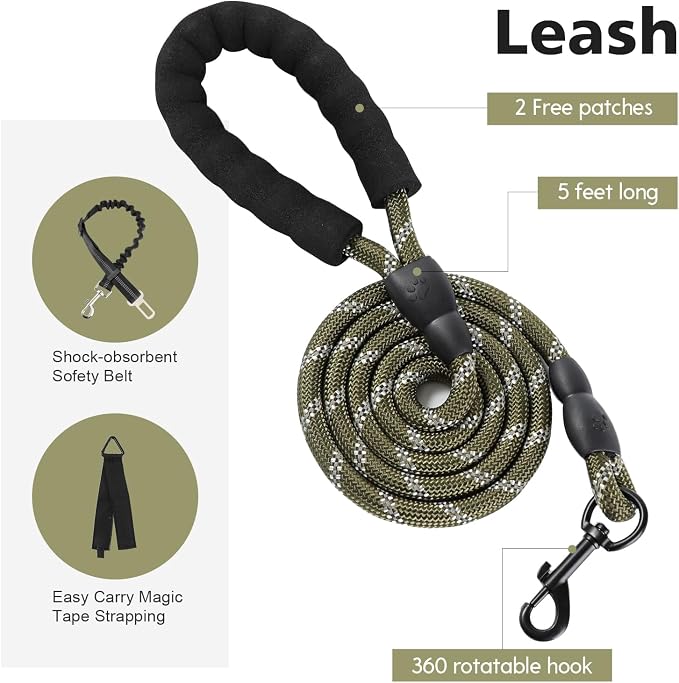 No Pull Tactical Dog Harness for Large Dogs, Service Dog Vest, L, Green | Tactical Dog Vest Harness and Leash Set, Adjustable Military Service Dog Harness with Handle for Medium Large Dogs
