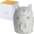 SPOTTED DOG GIFT COMPANY Ceramic Cookie Jar with Lid, Large Cat Treat Container for Cookies & Biscuits, Cute Novelty Kitchen Storage for Countertop, Gifts for Cat Lovers - 47oz White