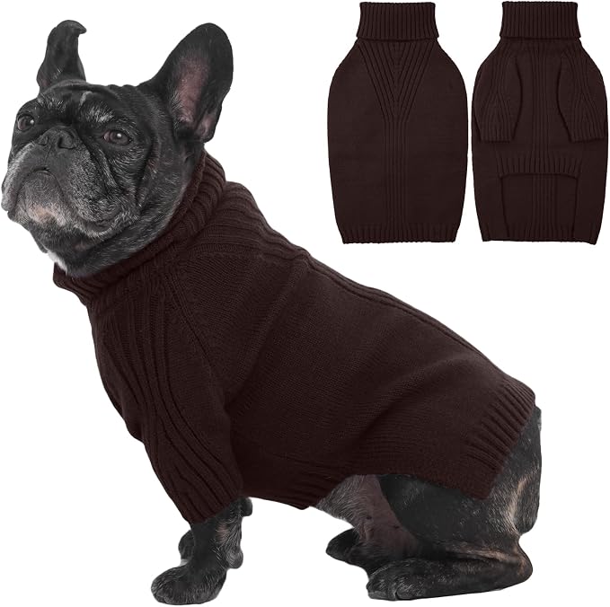 IECOii Dog Sweaters for Medium Dogs Girl Boy,Holiday Knit Doggy Sweatshirt with Sleeve,Turtleneck Thick Warm Dog Sweaters for Winter,Pullover Knitwear for French Bulldog,Boston Terrier (Brown, L)