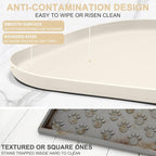 SMILOOL 36" x 24" x 1" Extra Large Silicone Pet Food Mat with Raised Edge for Food and Water Bowl, Dog Feeding Mats, Cat Food Trays for Floor Waterproof, Rubber Tray for Dogs and Cats, White Sand